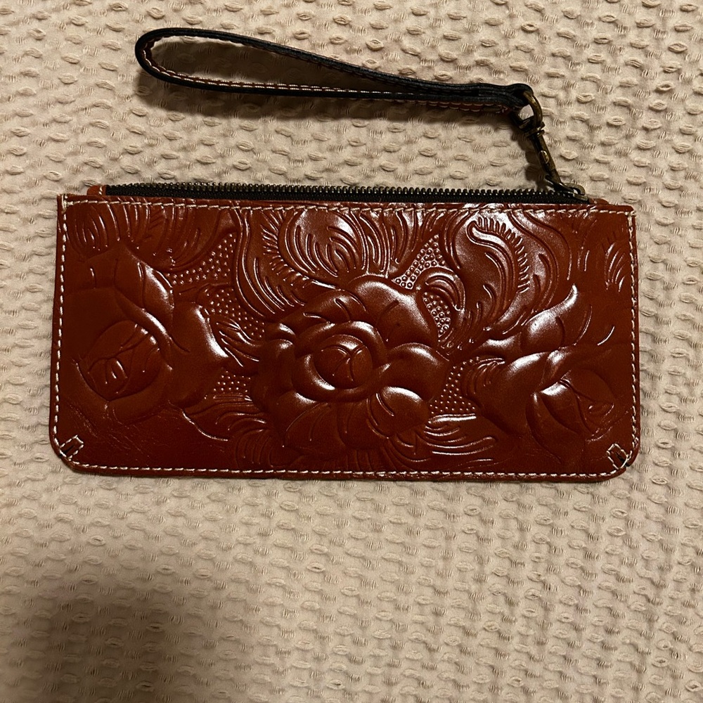 Embossed Floral Brown Wristlet